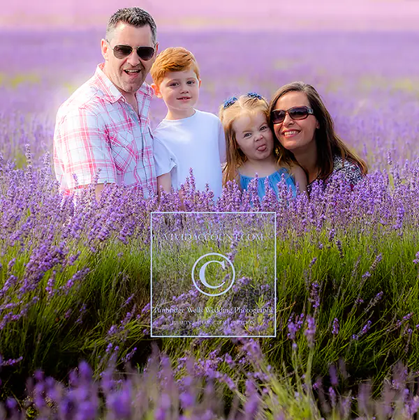 family poses in lavender field near tunbridge wells